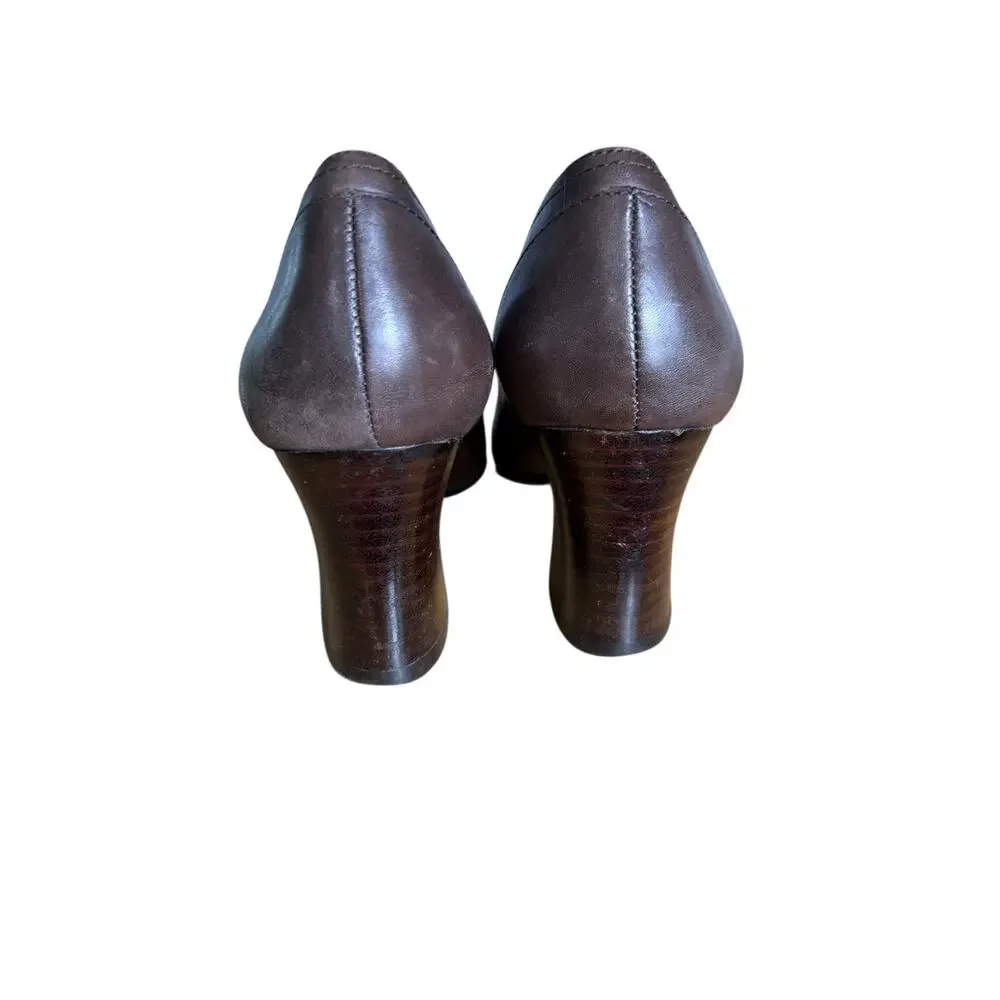 Y2K Vintage Nine West brown leather chunky heeled‎ loafers Buckle Preppy 7.5
